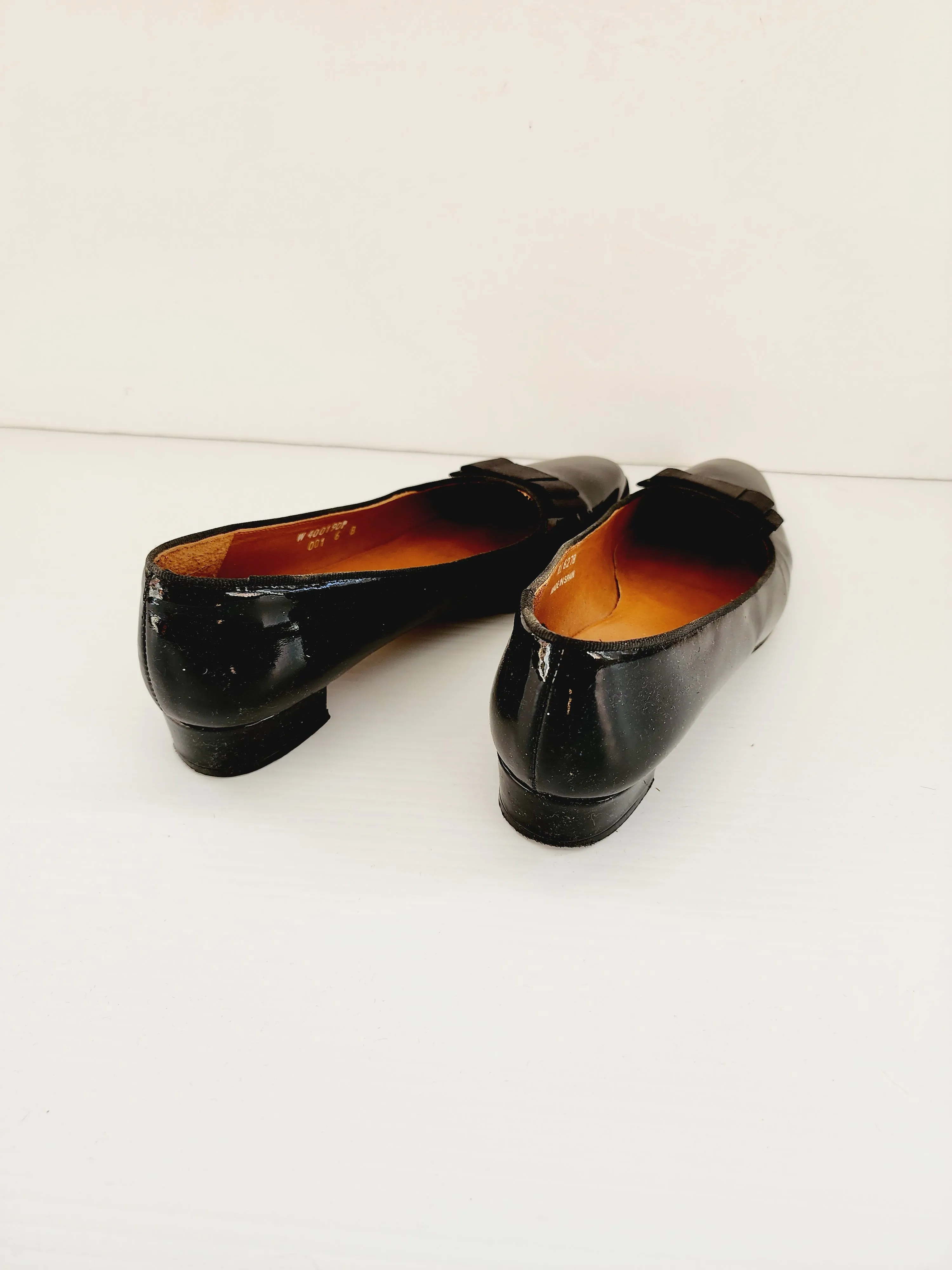 80s 90s Ralph Lauren Shoes Black Patent Leather Ballerina Flats in Box Size 6 The Olivia Pump