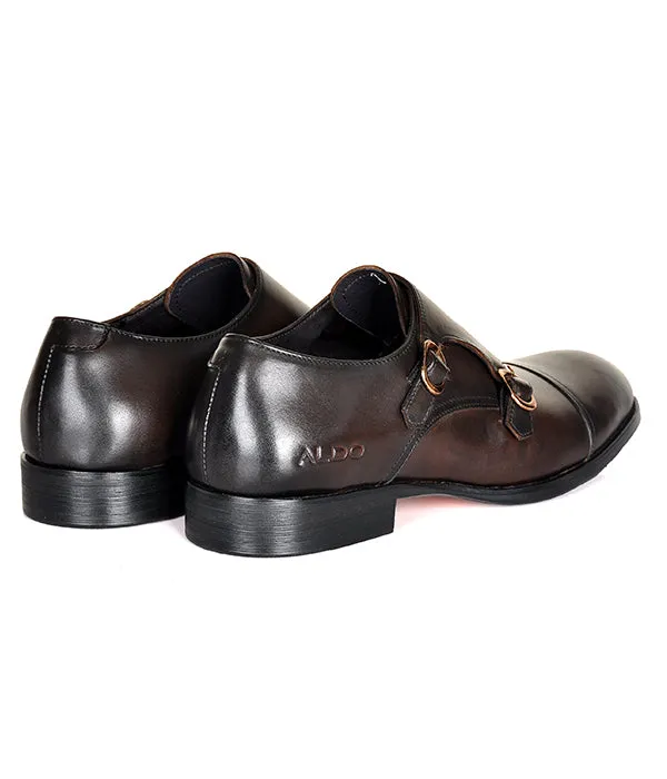 Aldo Coffee Monk Strap Leather Shoes