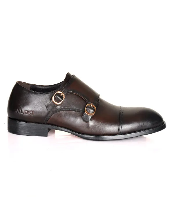 Aldo Coffee Monk Strap Leather Shoes