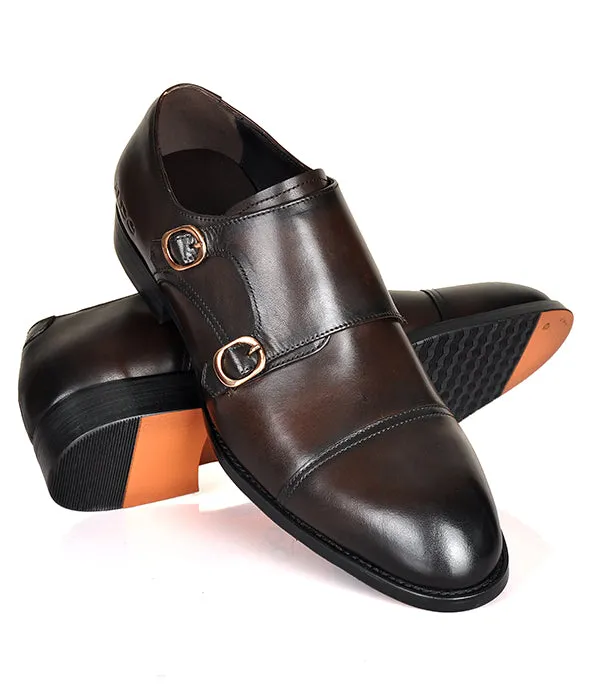 Aldo Coffee Monk Strap Leather Shoes