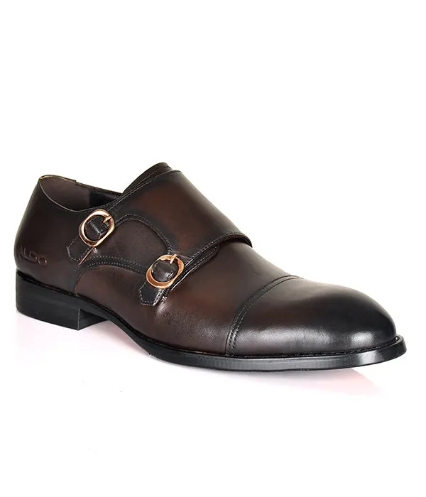Aldo Coffee Monk Strap Leather Shoes