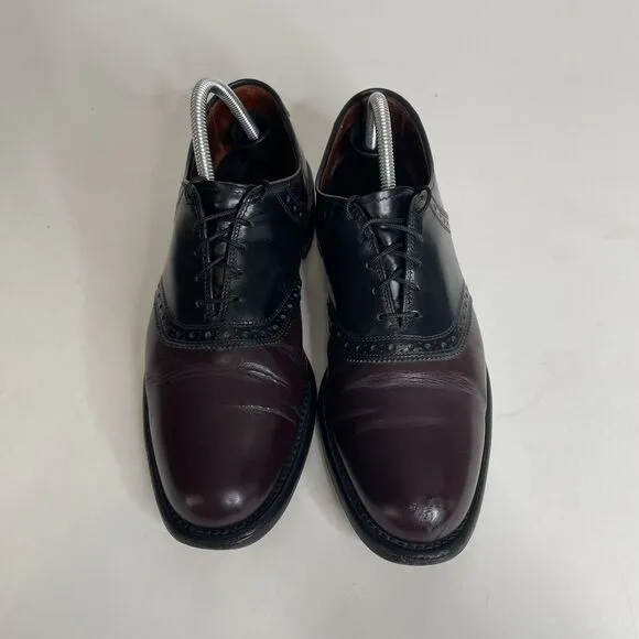 Allen Edmonds Mens Shelton 9B Black/Burgundy Oxford Saddle Shoe 8271