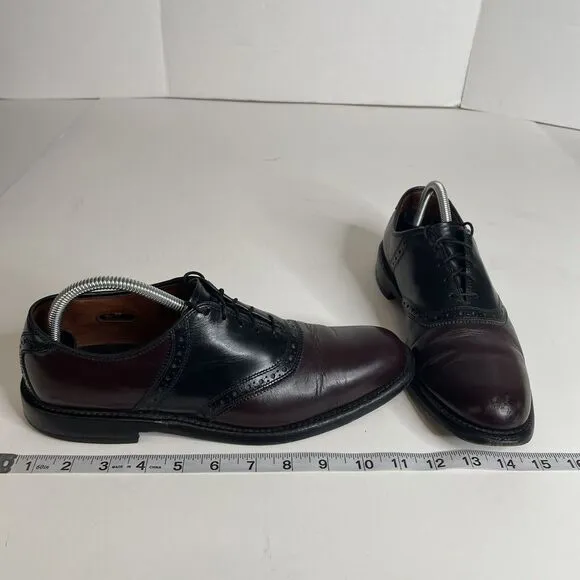 Allen Edmonds Mens Shelton 9B Black/Burgundy Oxford Saddle Shoe 8271