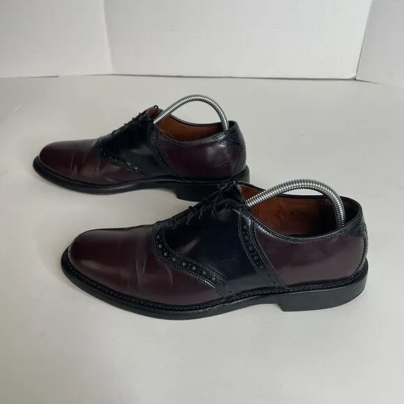Allen Edmonds Mens Shelton 9B Black/Burgundy Oxford Saddle Shoe 8271