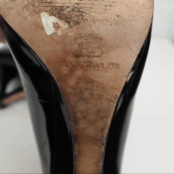 Ann Taylor sz 8 black patent peeptoe heels unique