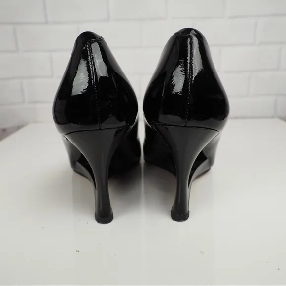 Ann Taylor sz 8 black patent peeptoe heels unique