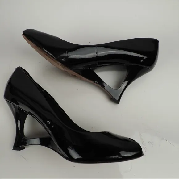 Ann Taylor sz 8 black patent peeptoe heels unique