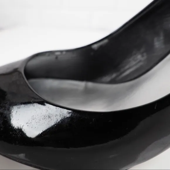 Ann Taylor sz 8 black patent peeptoe heels unique
