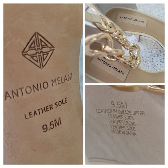 Antonio Melani Carolitta Gold Ankle Chain Cream Patent Leather Strap Heels✨️9.5