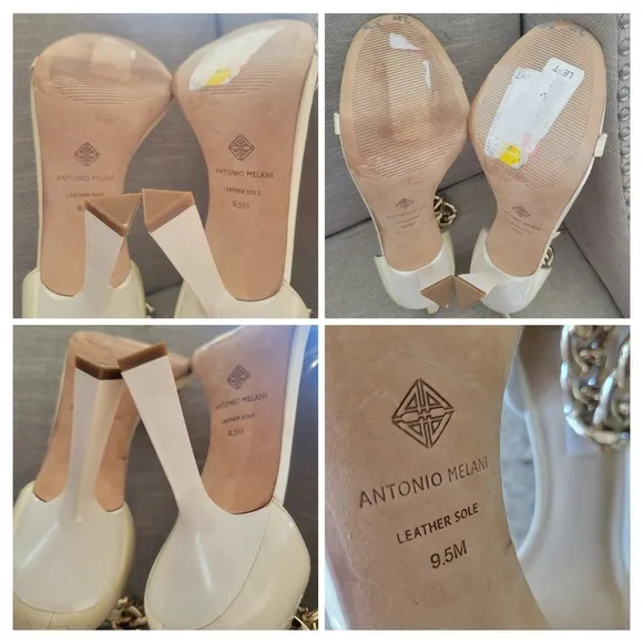 Antonio Melani Carolitta Gold Ankle Chain Cream Patent Leather Strap Heels✨️9.5