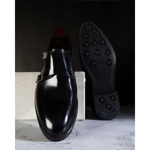Black Brushed Calf Double Monk Strap With Goodyear Welted Dainite Sole