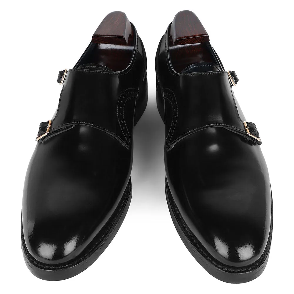 Black Brushed Calf Double Monk Strap With Goodyear Welted Dainite Sole