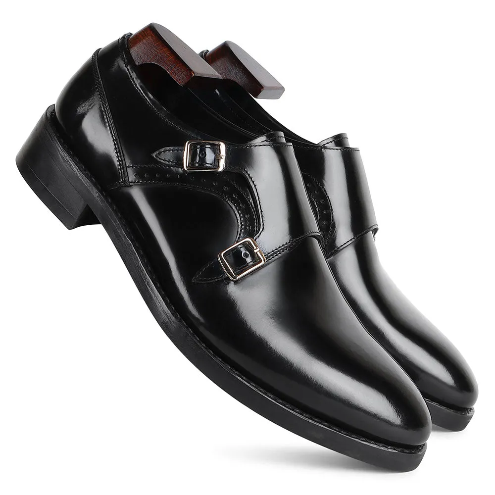 Black Brushed Calf Double Monk Strap With Goodyear Welted Dainite Sole