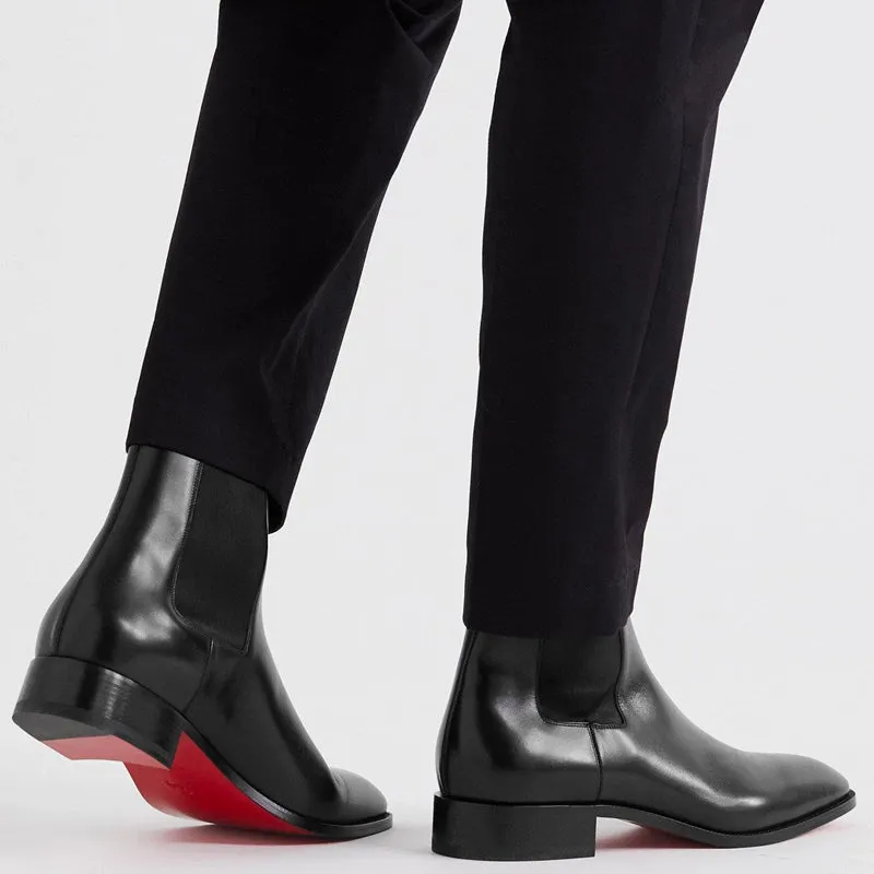 Black Chelsea Boots Red Sole Men Ankle Boots