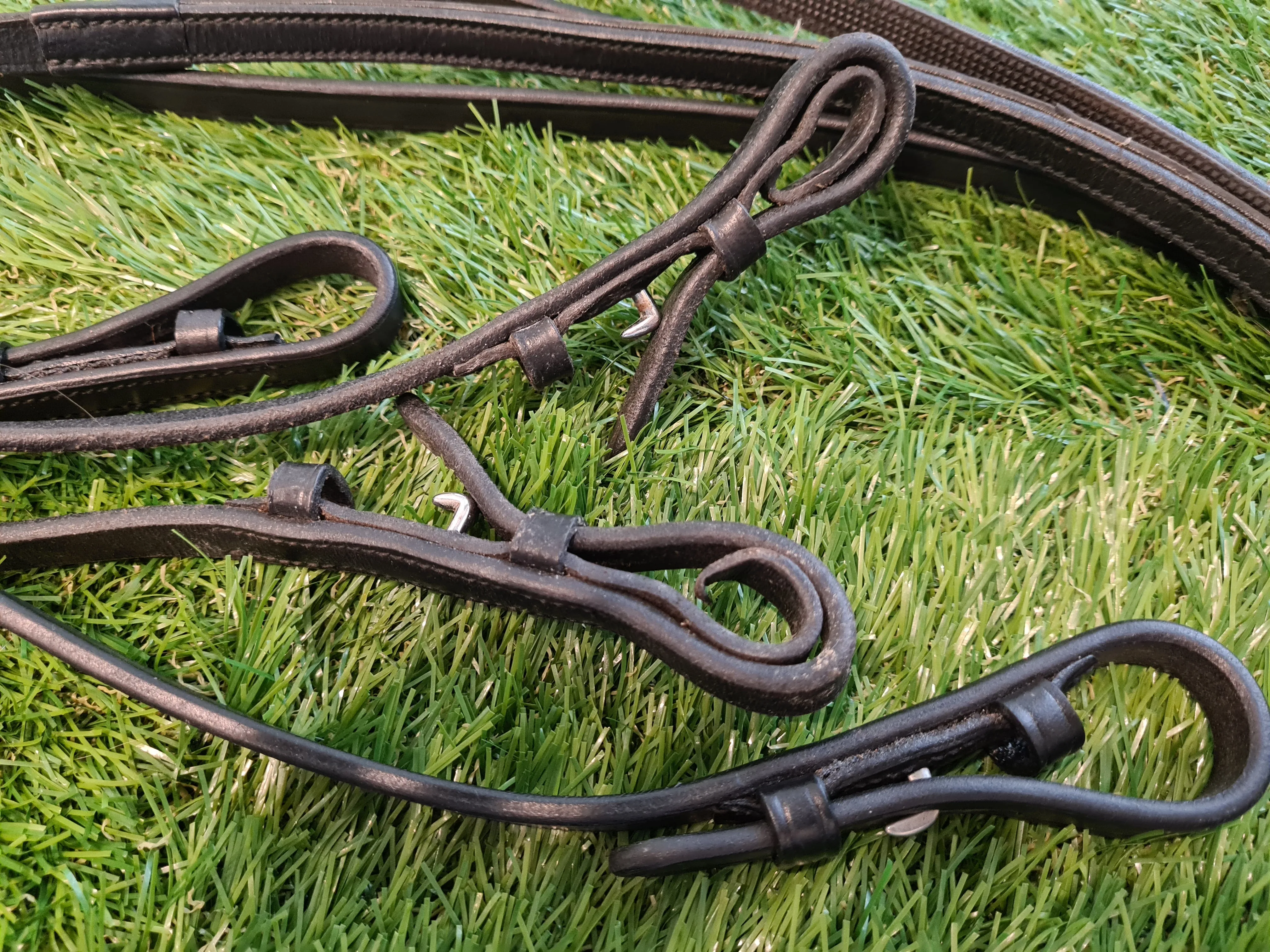 Black  cob/full size leather double reins set🟢