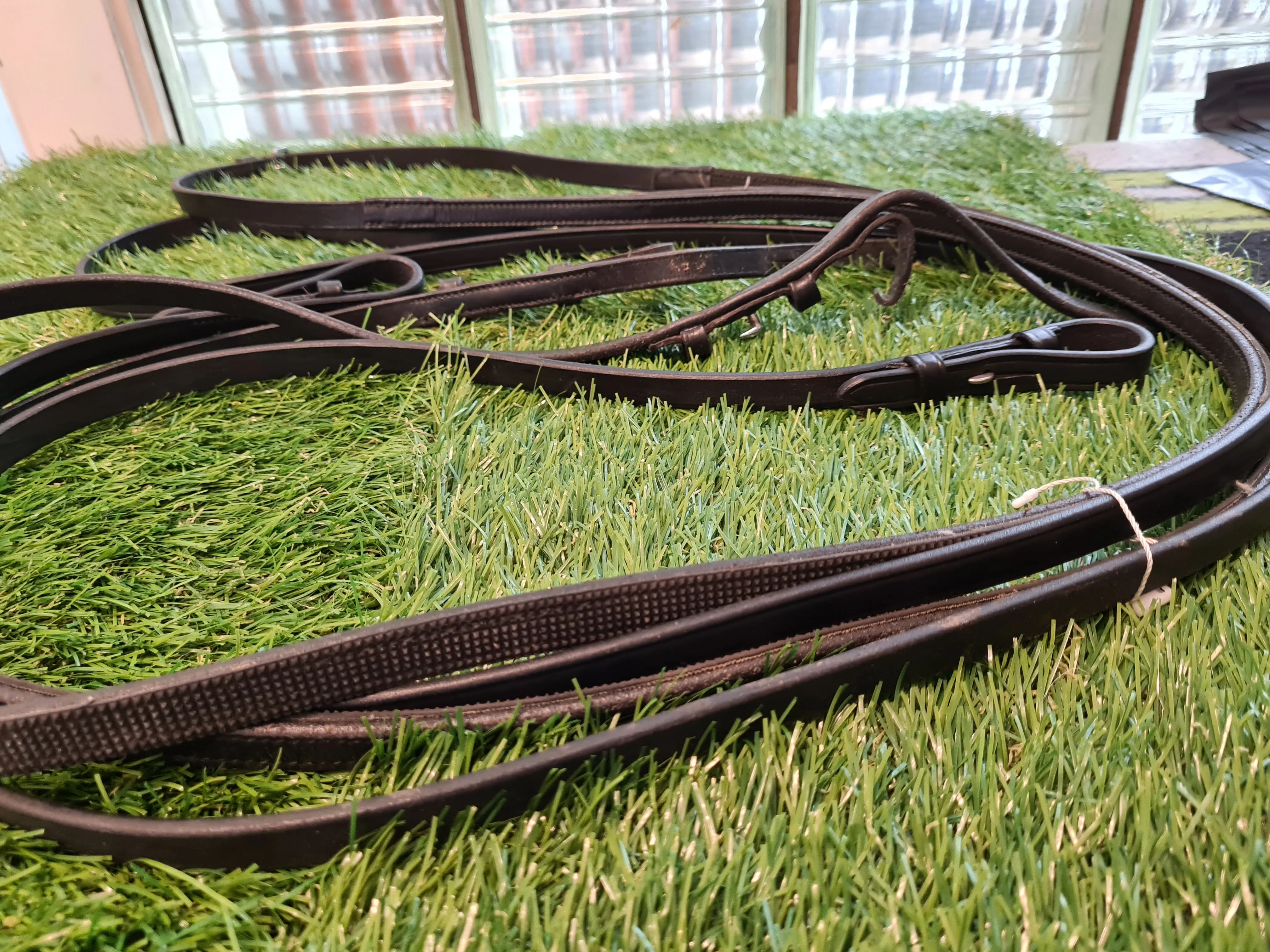 Black  cob/full size leather double reins set🟢