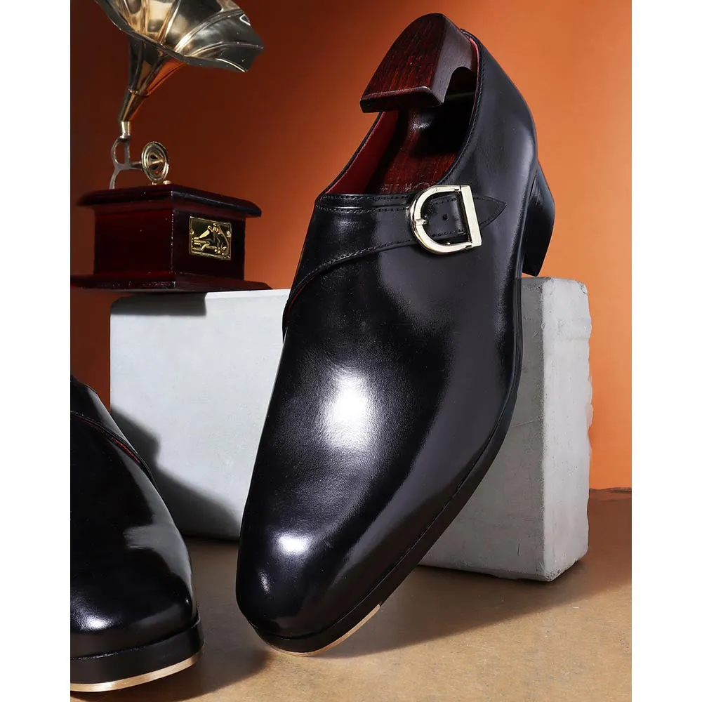 Black Mirror Glossed Classic Single Monk Strap   Metal Toe