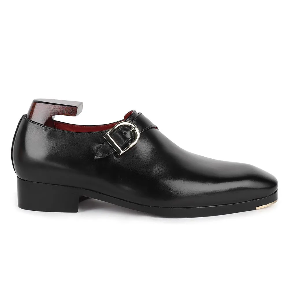 Black Mirror Glossed Classic Single Monk Strap   Metal Toe