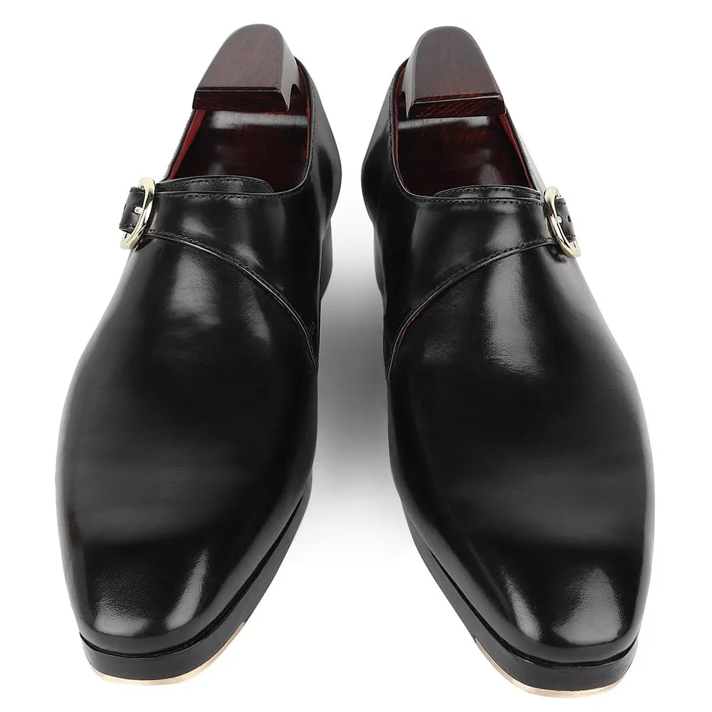 Black Mirror Glossed Classic Single Monk Strap   Metal Toe