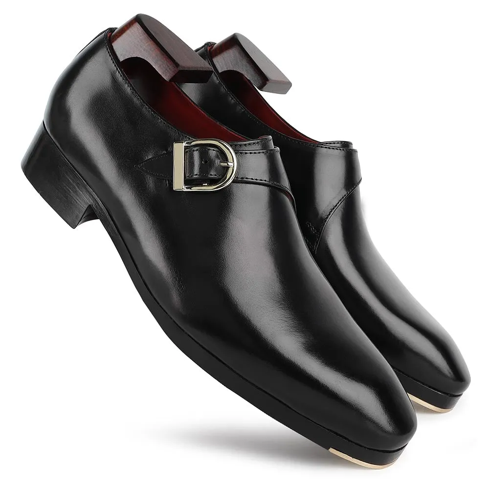 Black Mirror Glossed Classic Single Monk Strap   Metal Toe