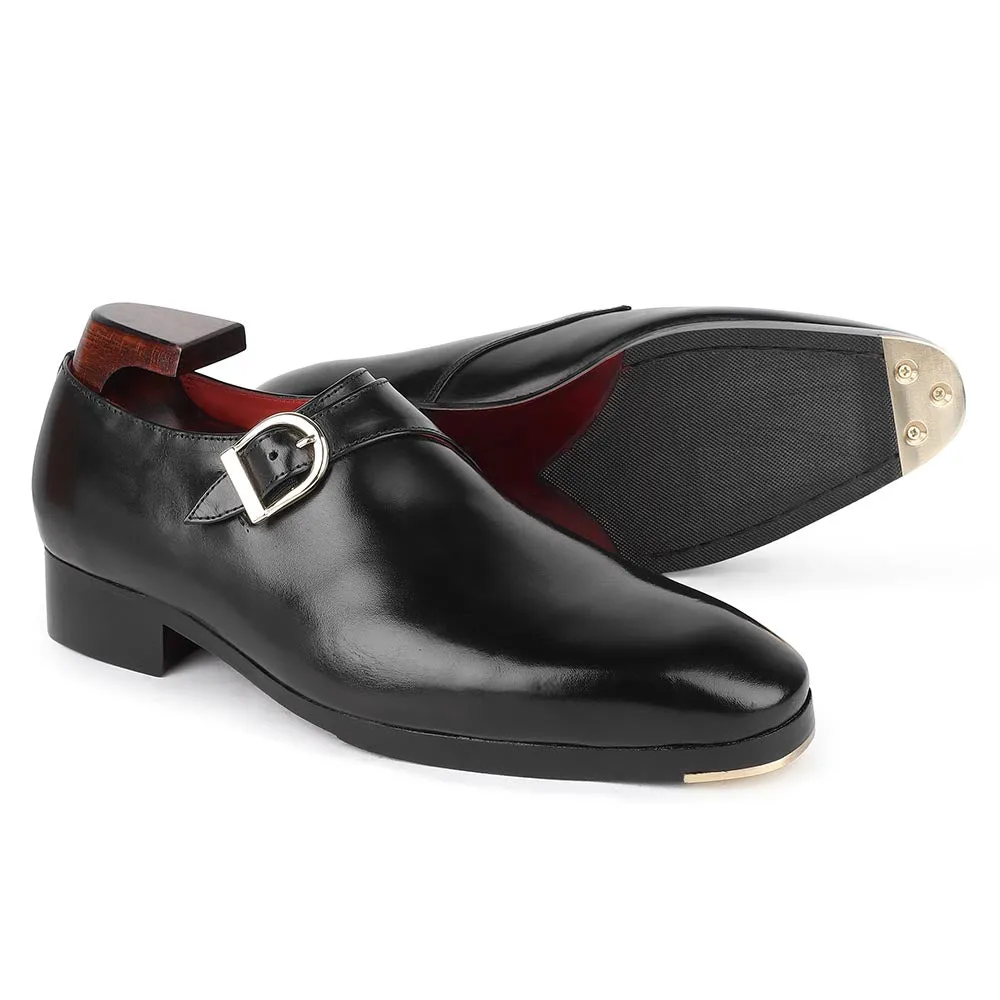 Black Mirror Glossed Classic Single Monk Strap   Metal Toe