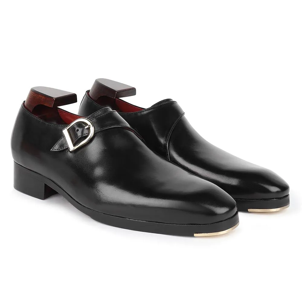 Black Mirror Glossed Classic Single Monk Strap   Metal Toe