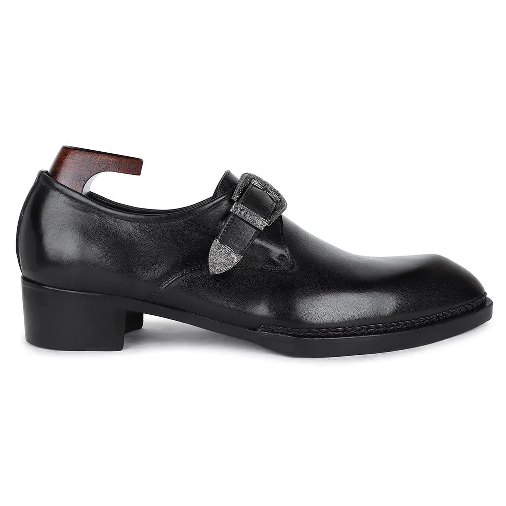 Black Mirror Glossed Norwegian Welted Gatsby Single Monk Strap   Cuban Heel