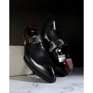 Black Mirror Glossed Norwegian Welted Gatsby Single Monk Strap   Cuban Heel