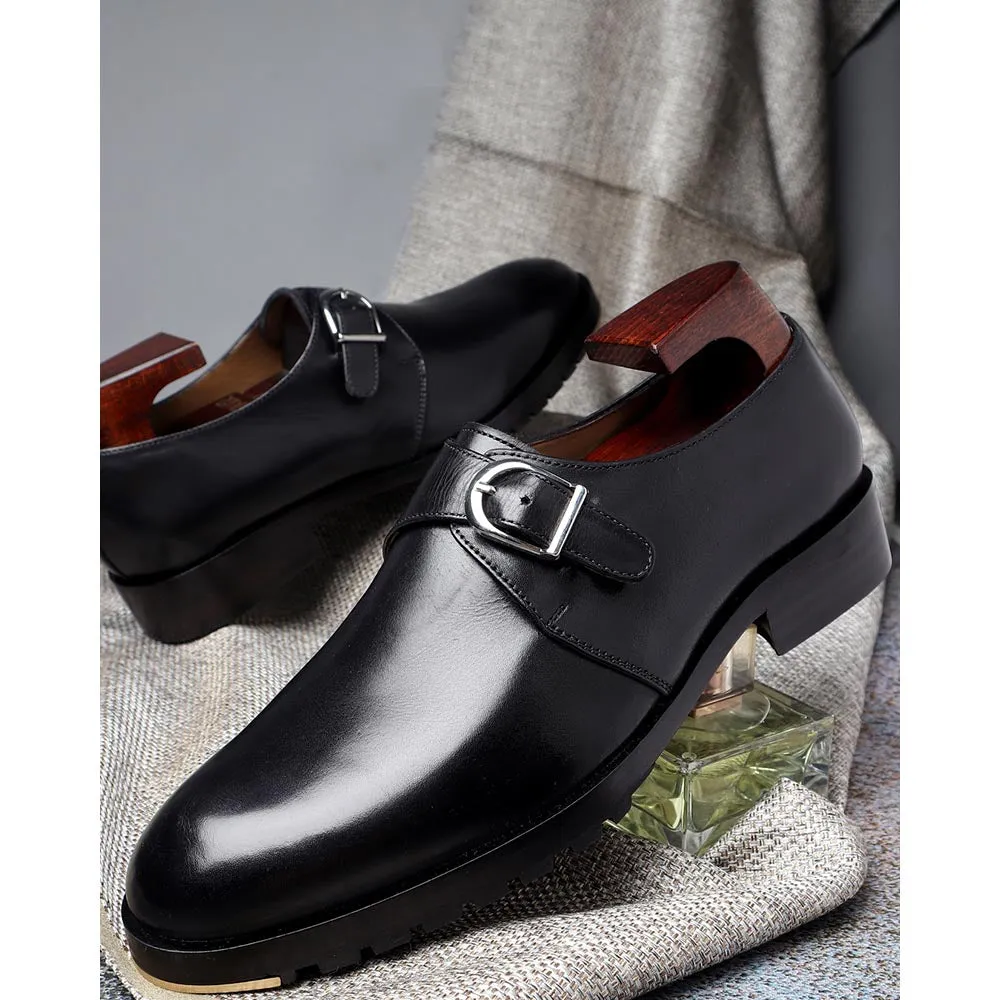 Black Mirror Glossed Single Monk   Metal Toe With Commnado Sole