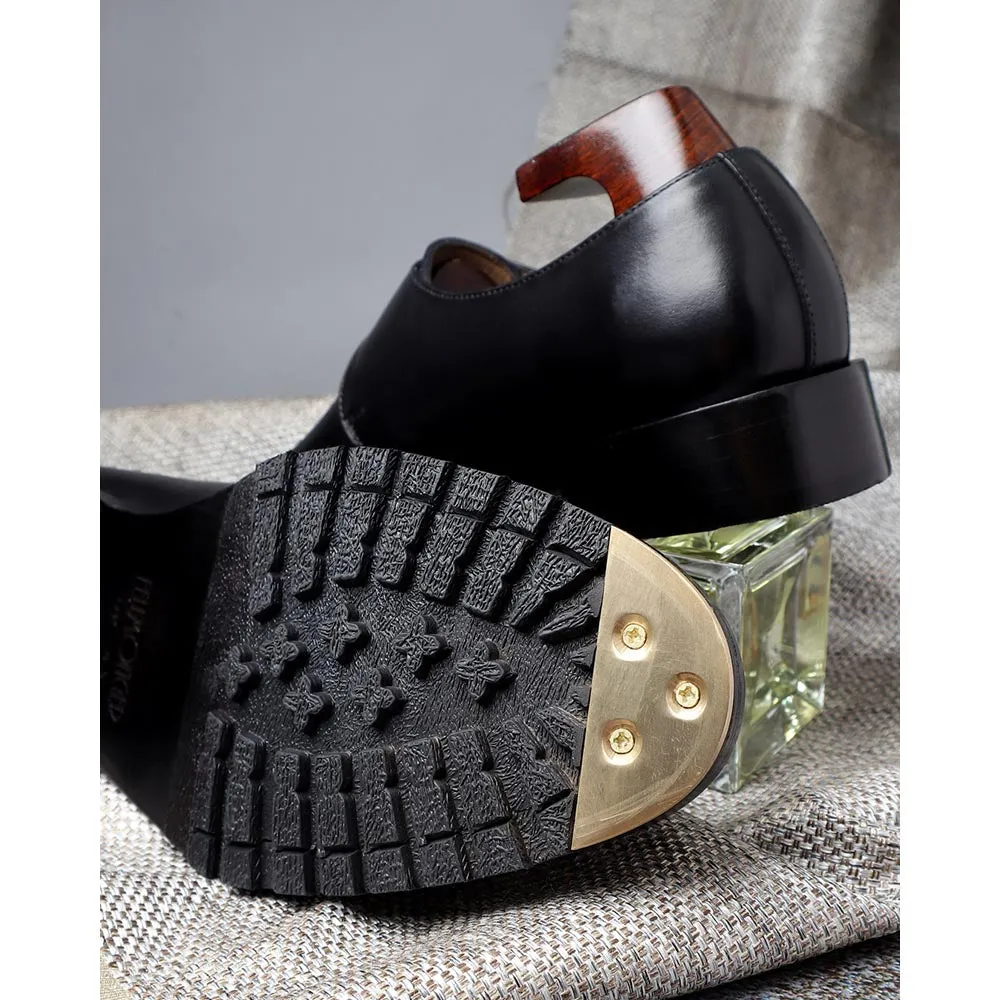 Black Mirror Glossed Single Monk   Metal Toe With Commnado Sole