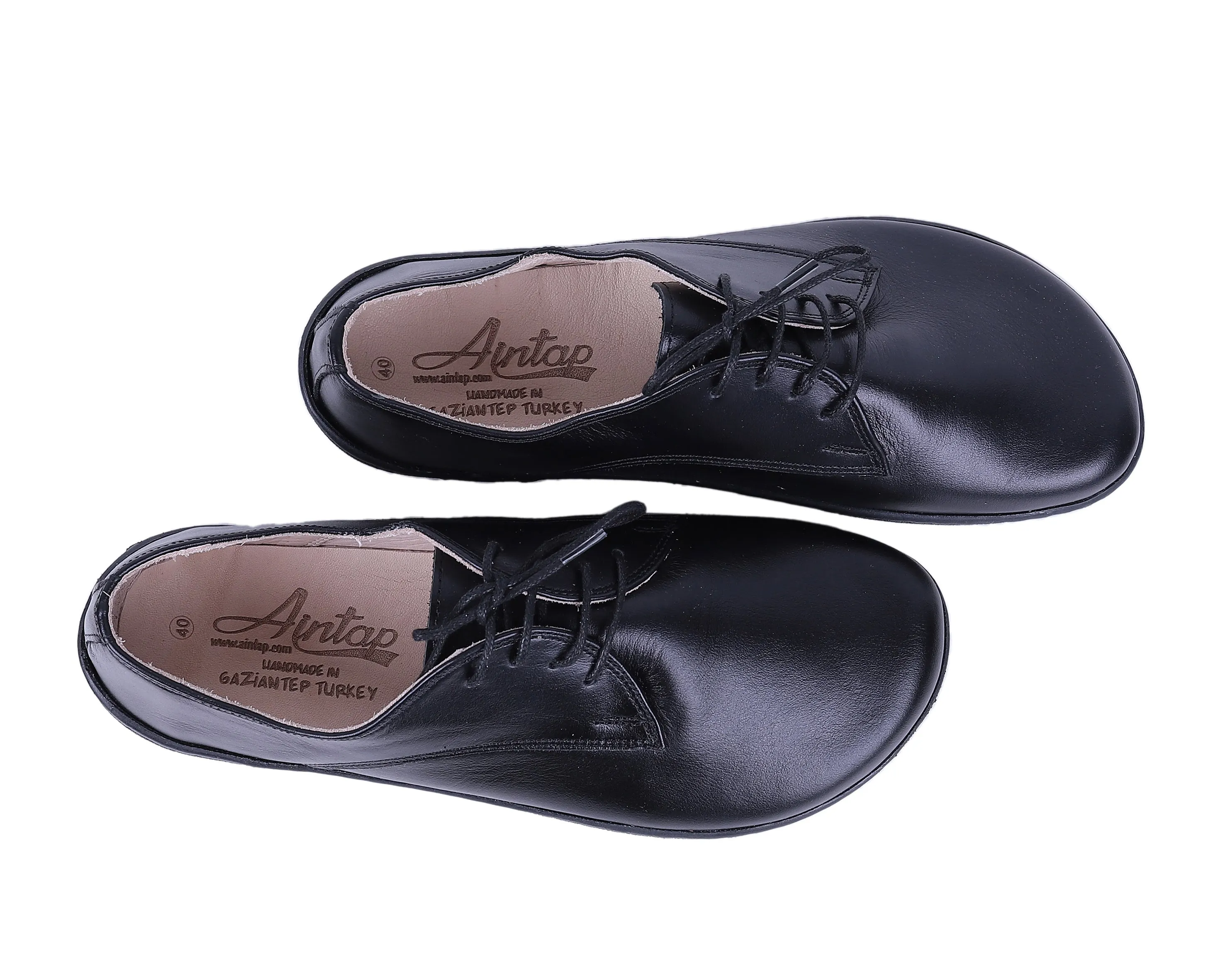 Black Oxford Wide Barefoot Shoes Smooth Leather Handmade 6mm Rubber Outsole