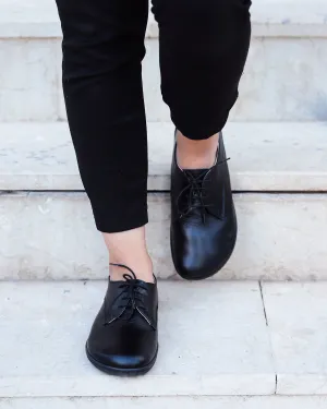 Black Oxford Wide Barefoot Shoes Smooth Leather Handmade 6mm Rubber Outsole