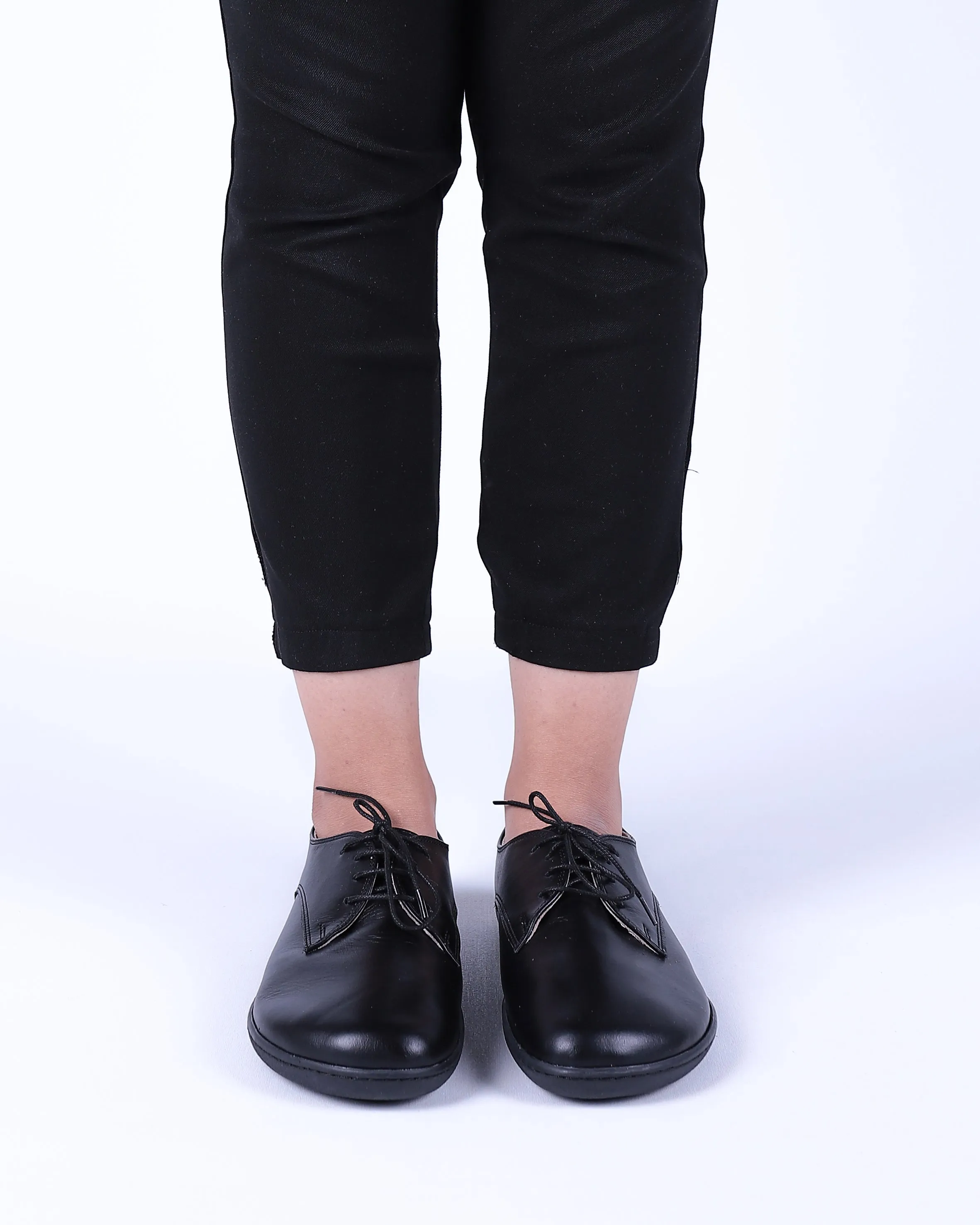 Black Oxford Wide Barefoot Shoes Smooth Leather Handmade 6mm Rubber Outsole