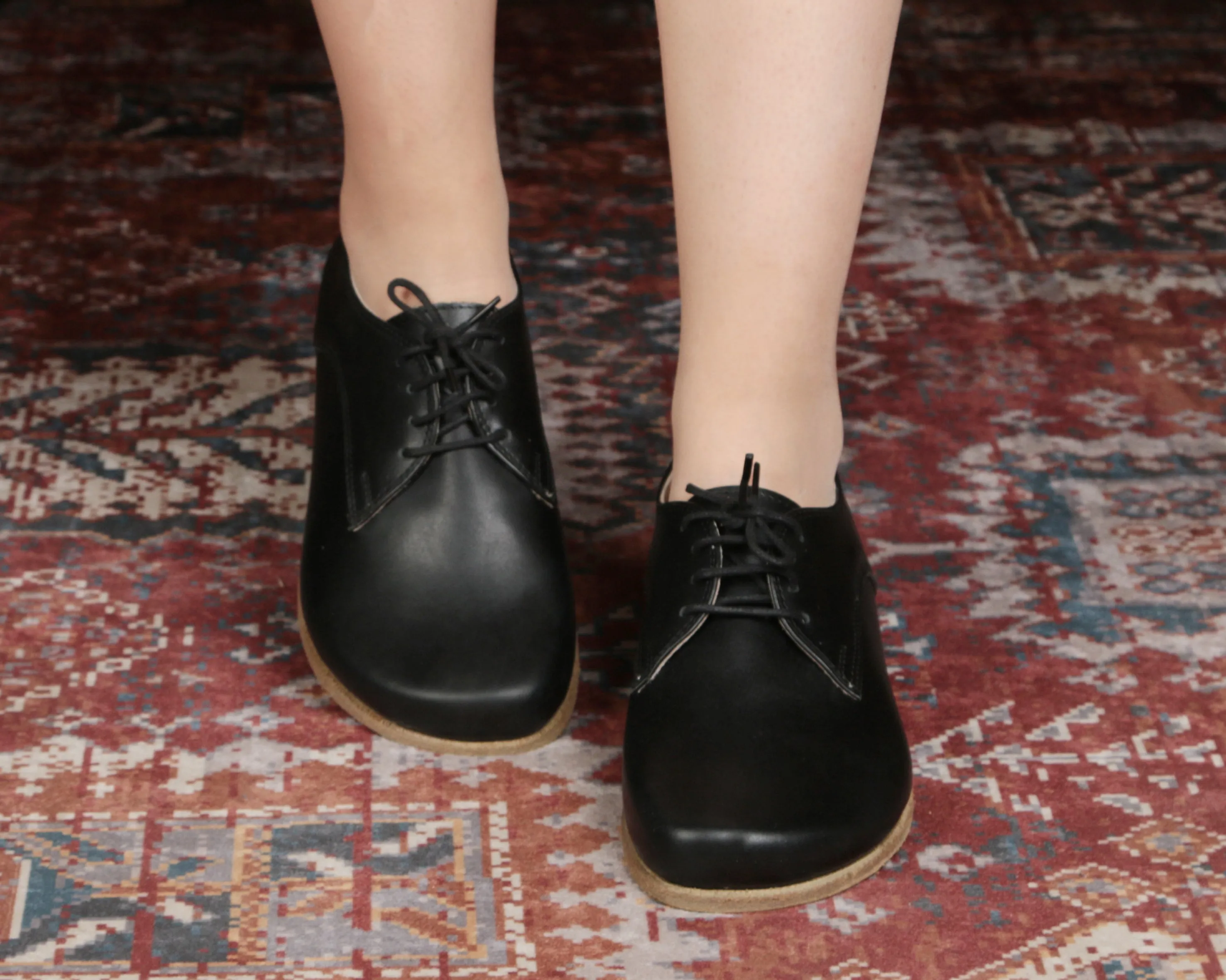 Black Oxford Wide Barefoot Smooth Leather Handmade Classic Shoes