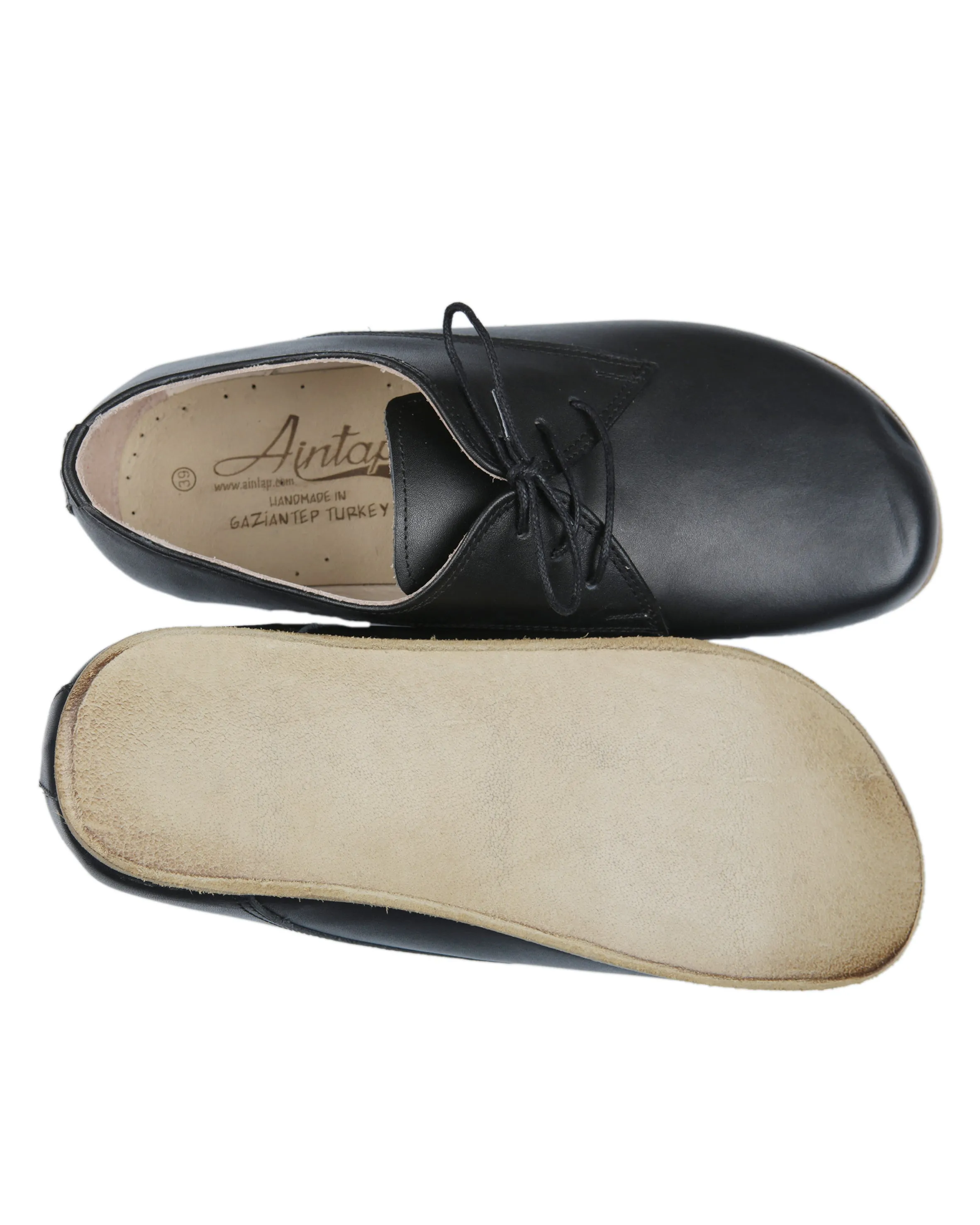 Black Oxford Wide Barefoot Smooth Leather Handmade Classic Shoes
