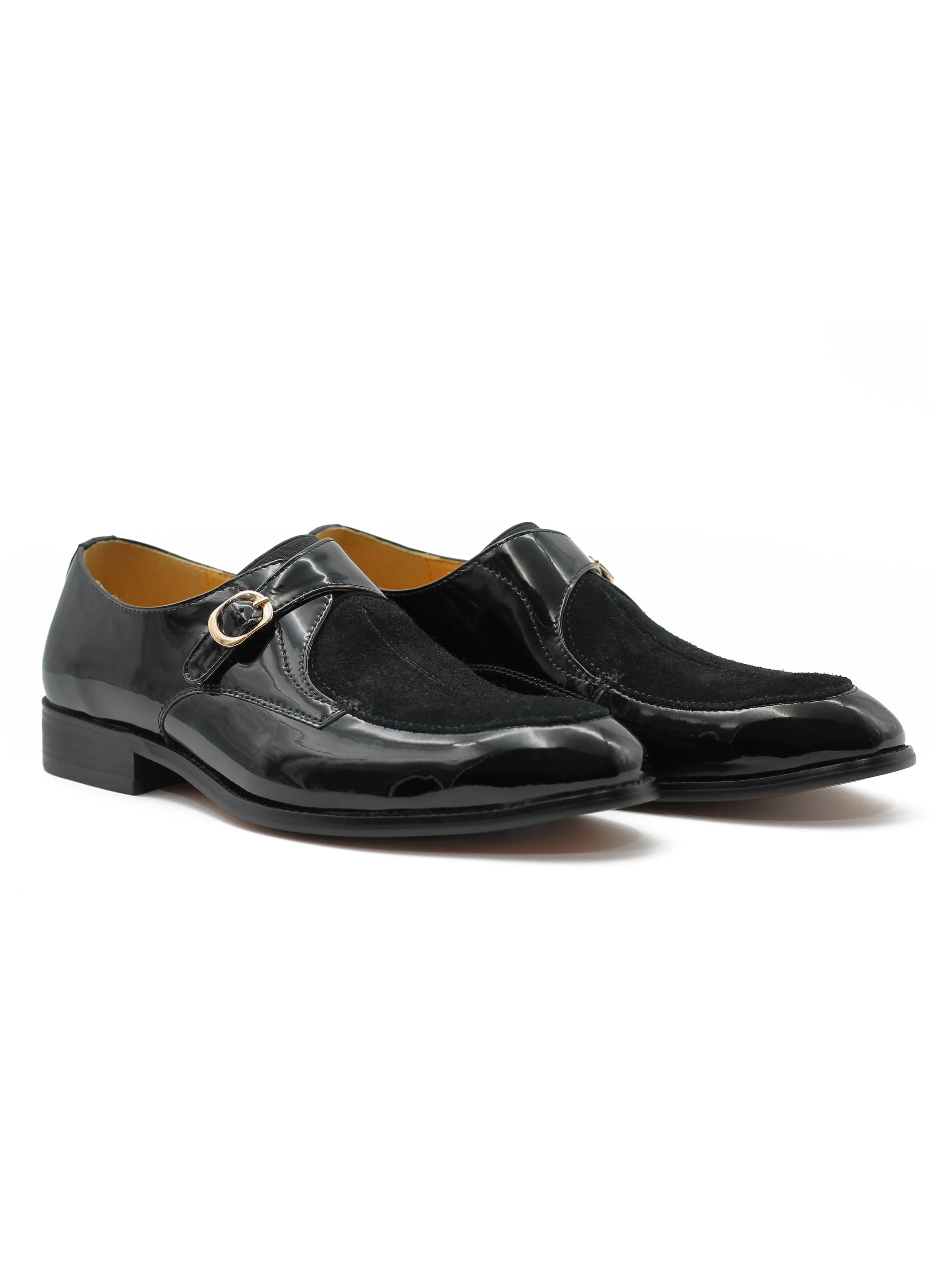 BLACK PATENT LEATHER & SUEDE SINGLE MONK  SHOES