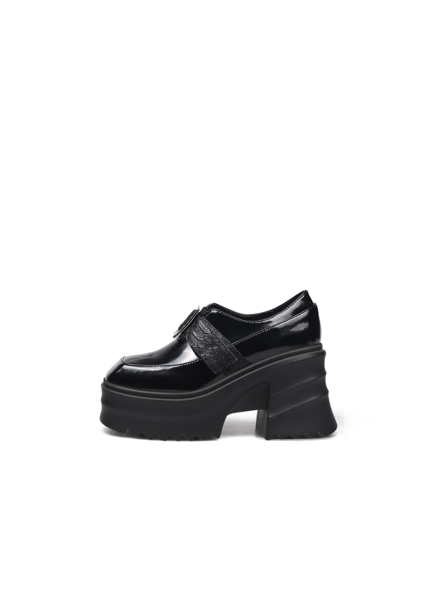 Black Patent Leather Chunky Heel Loafer
