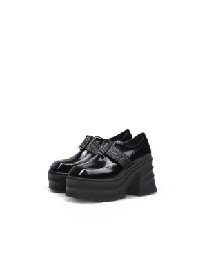 Black Patent Leather Chunky Heel Loafer