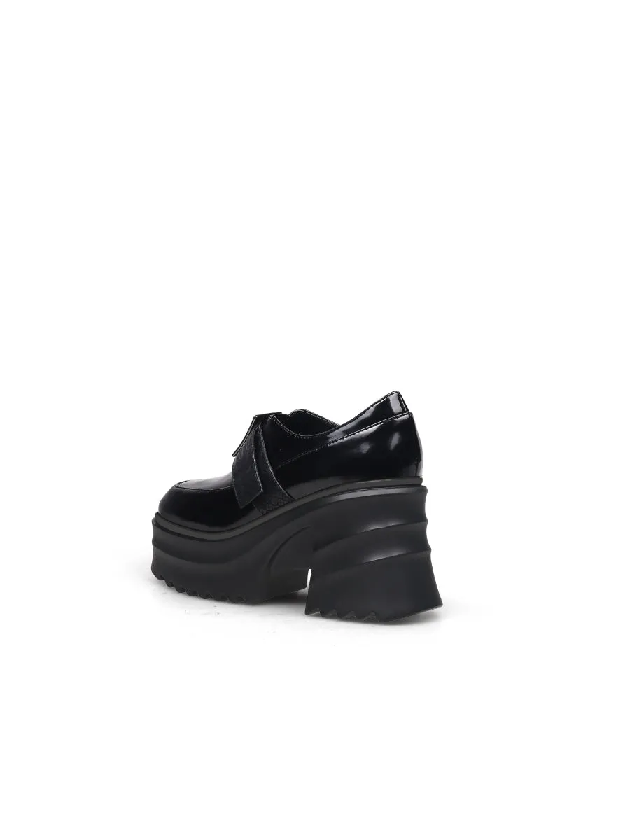 Black Patent Leather Chunky Heel Loafer