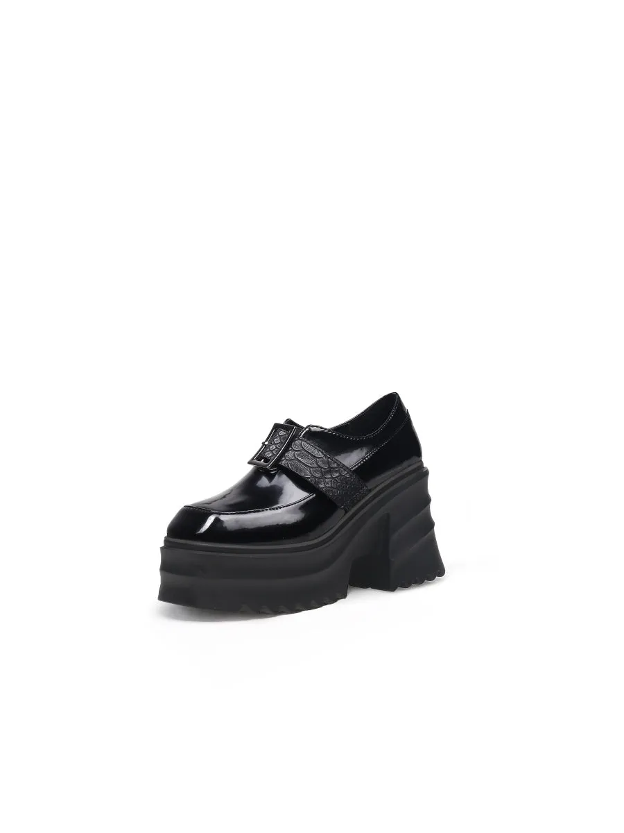 Black Patent Leather Chunky Heel Loafer