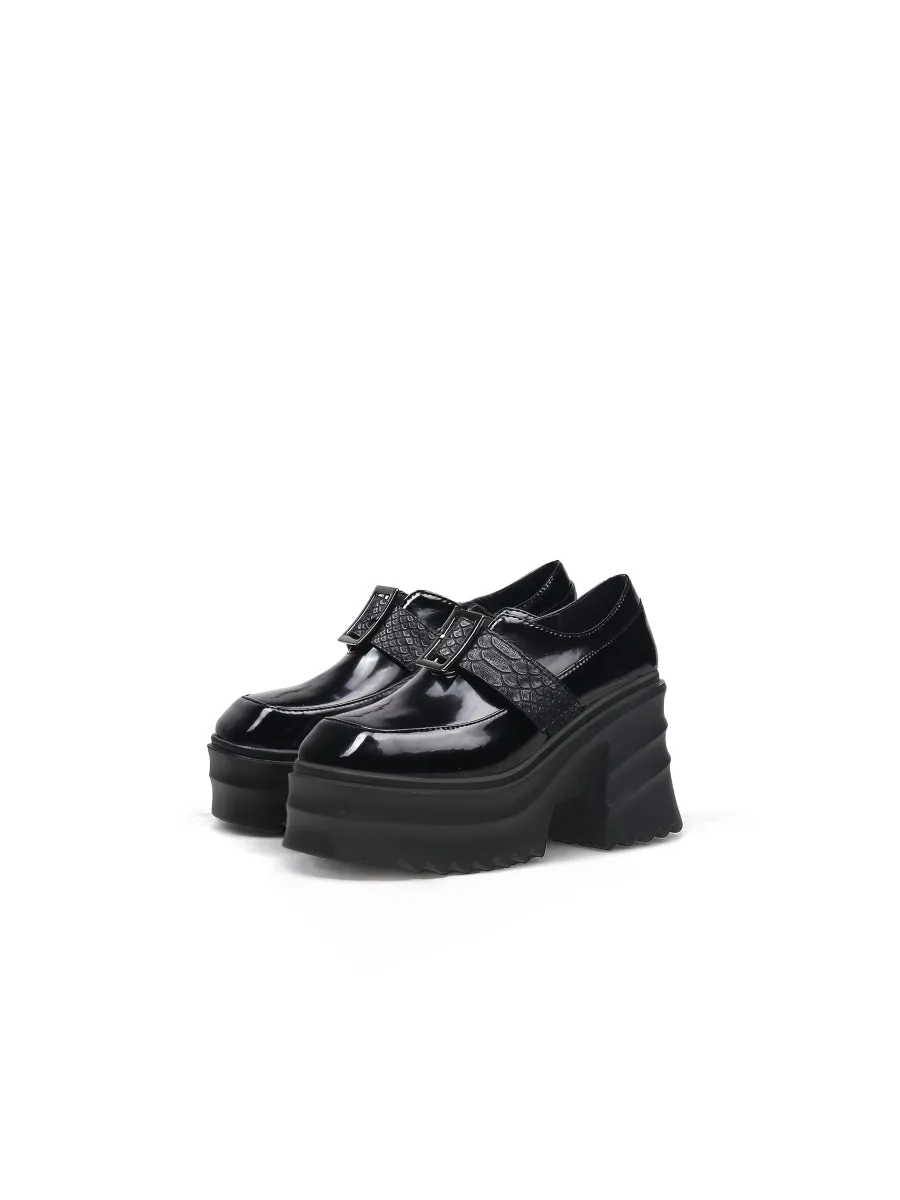 Black Patent Leather Chunky Heel Loafer