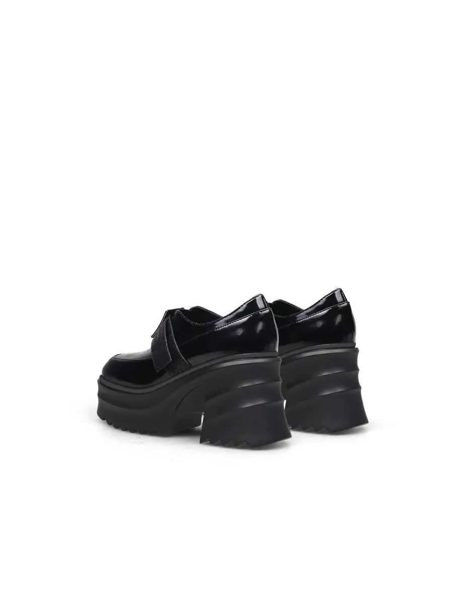 Black Patent Leather Chunky Heel Loafer