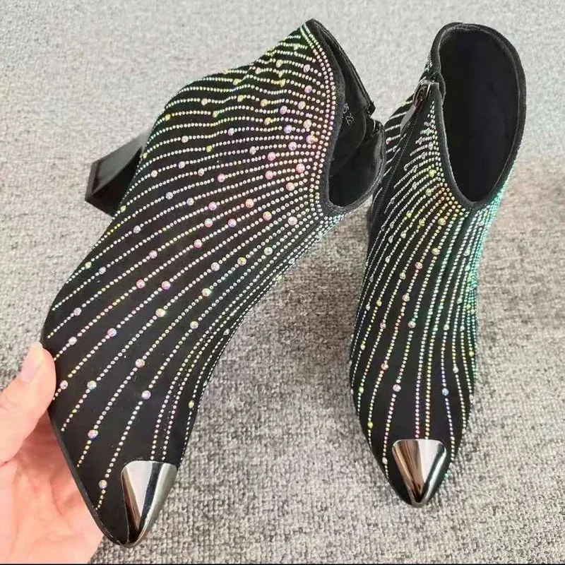 Black Rhinestone Ankle Boots