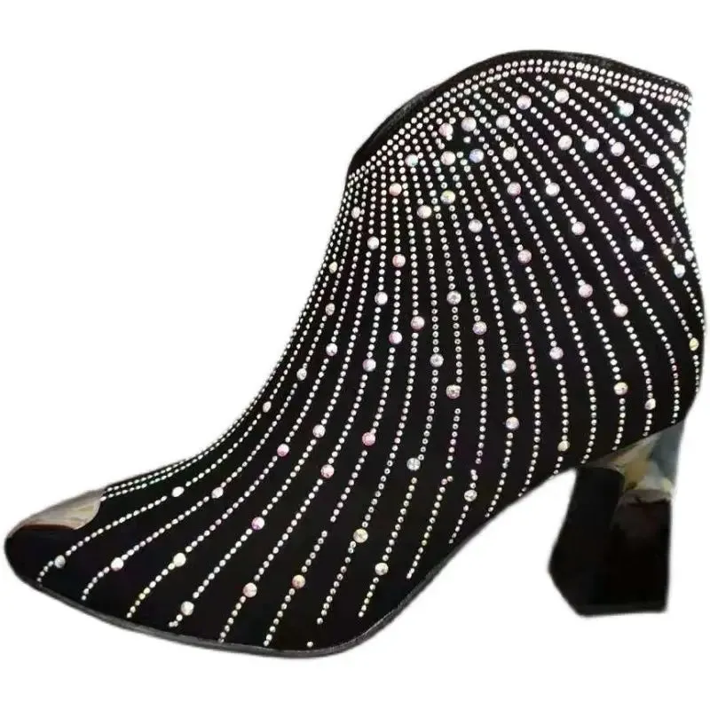 Black Rhinestone Ankle Boots