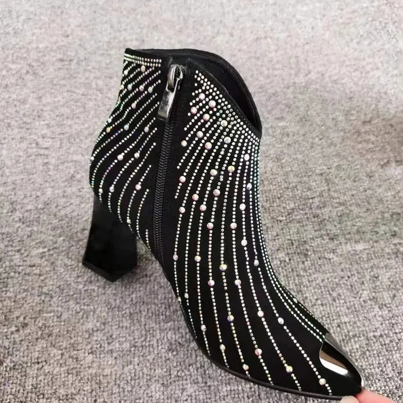 Black Rhinestone Ankle Boots