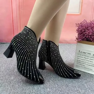 Black Rhinestone Ankle Boots