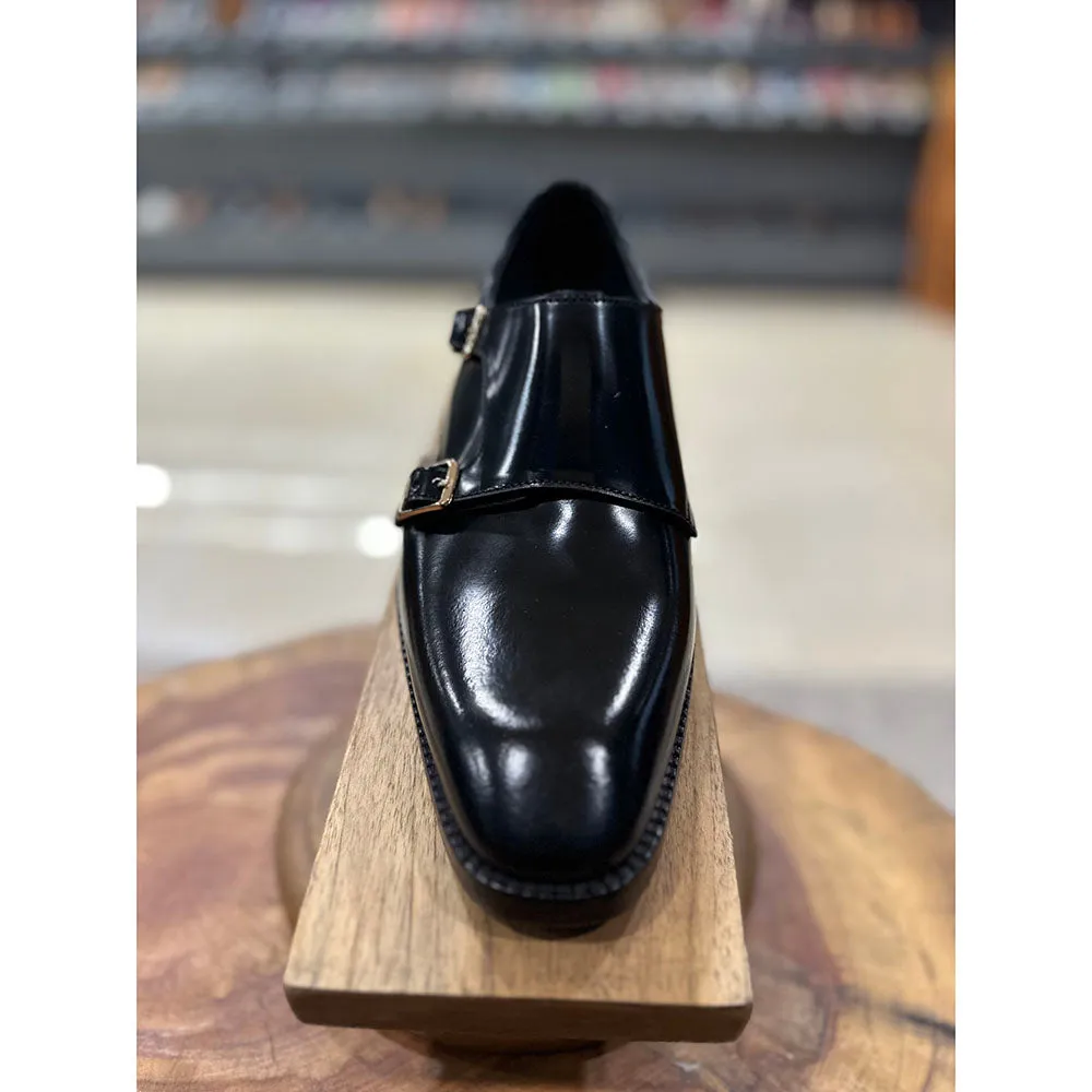 Brushed Black Glossed Chisel Double Monk Strap