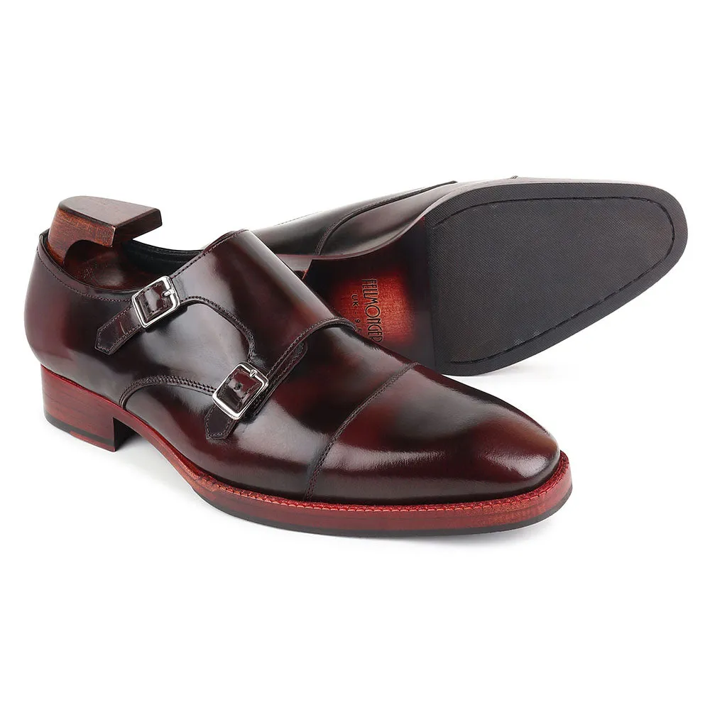Burgundy Brushed Glossed Classic Double Monk Strap