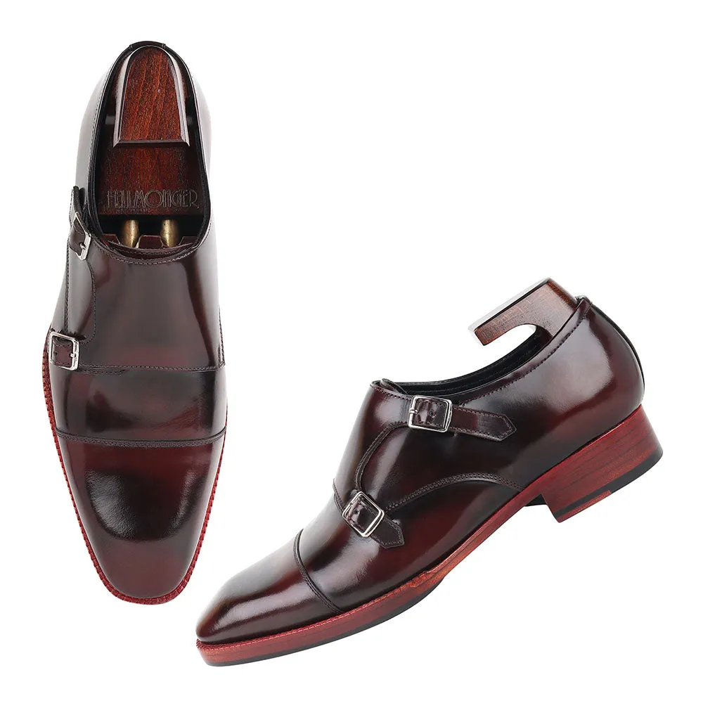 Burgundy Brushed Glossed Classic Double Monk Strap