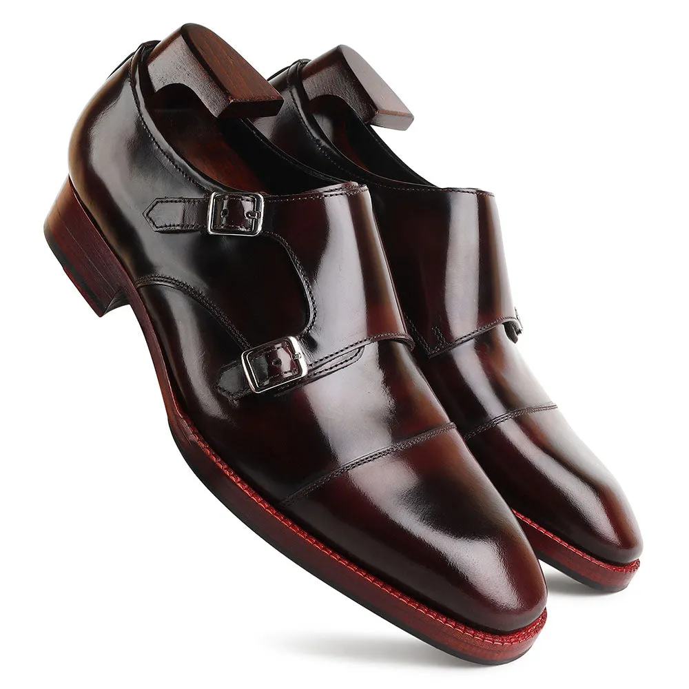 Burgundy Brushed Glossed Classic Double Monk Strap